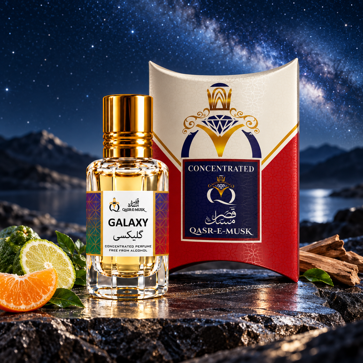 Galaxy Attar – Premium Fresh Citrus Woody Perfume Oil | Qasr-E-Musk