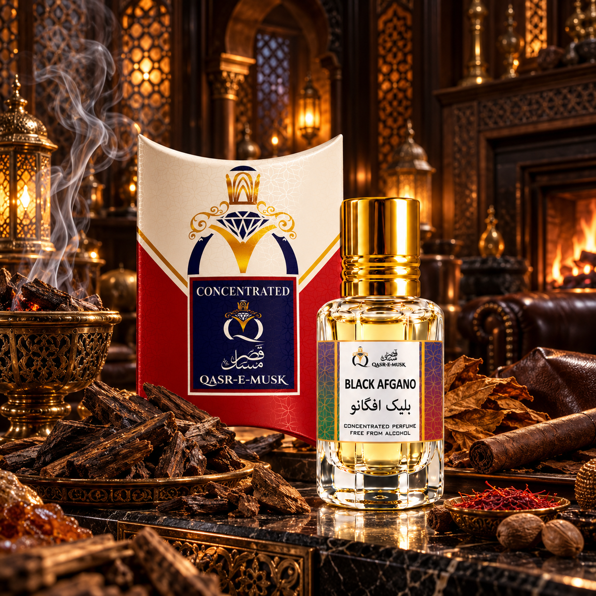 Black Afgano Attar by Qasr-E-Musk – Dark Smoky Oud & Woody Fragrance