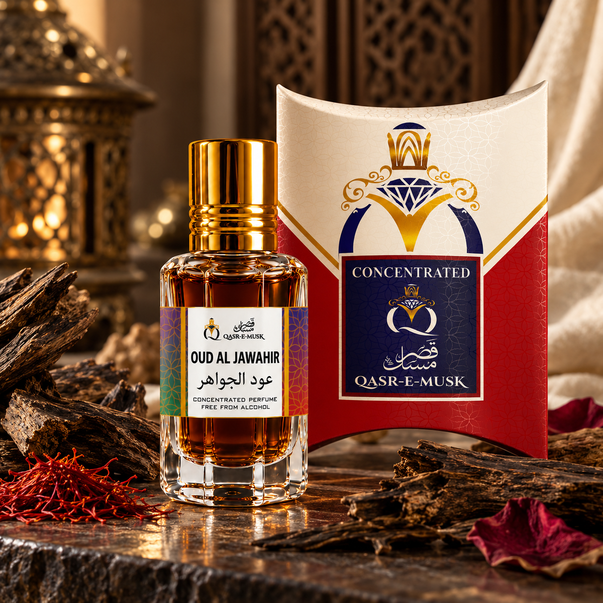 OUD AL JAWAHIR Attar for Men – Strong Dark Oud Perfume Oil | Qasr-E-Musk