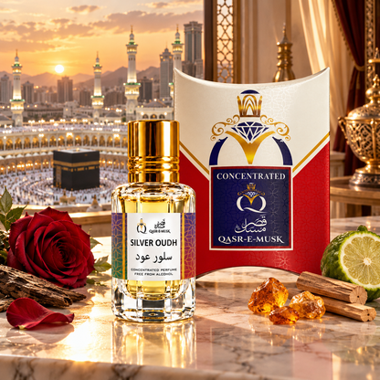 Silver Oud Attar – Luxurious Amber Woody Perfume Oil | Qasr-E-Musk