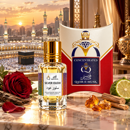 Silver Oud Attar – Luxurious Amber Woody Perfume Oil | Qasr-E-Musk